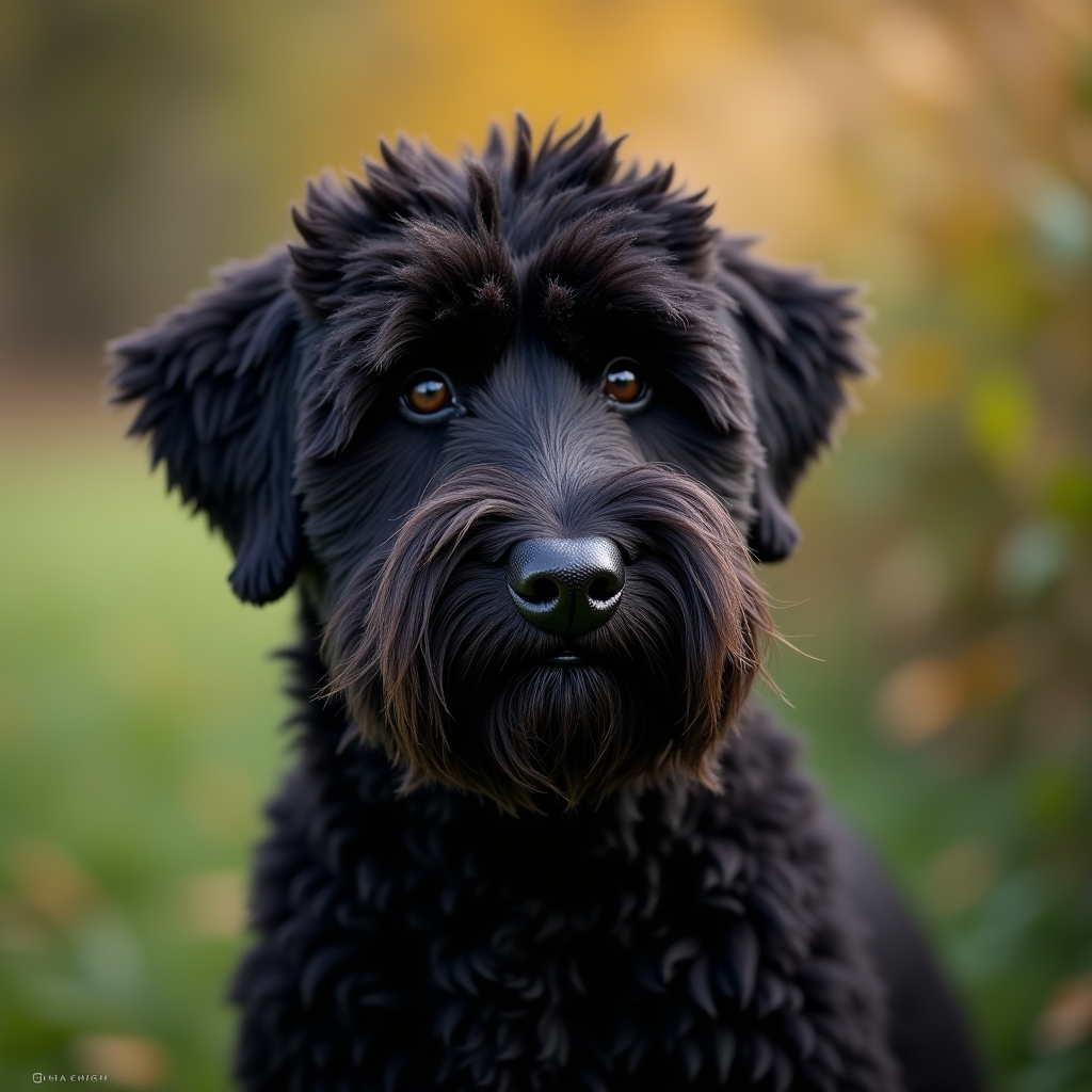 A photorealistic portrait of a Black Russian Terrier in its natural habitat