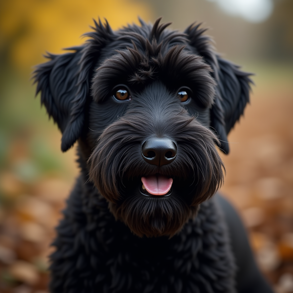 A photorealistic portrait of a Black Russian Terrier in its natural habitat