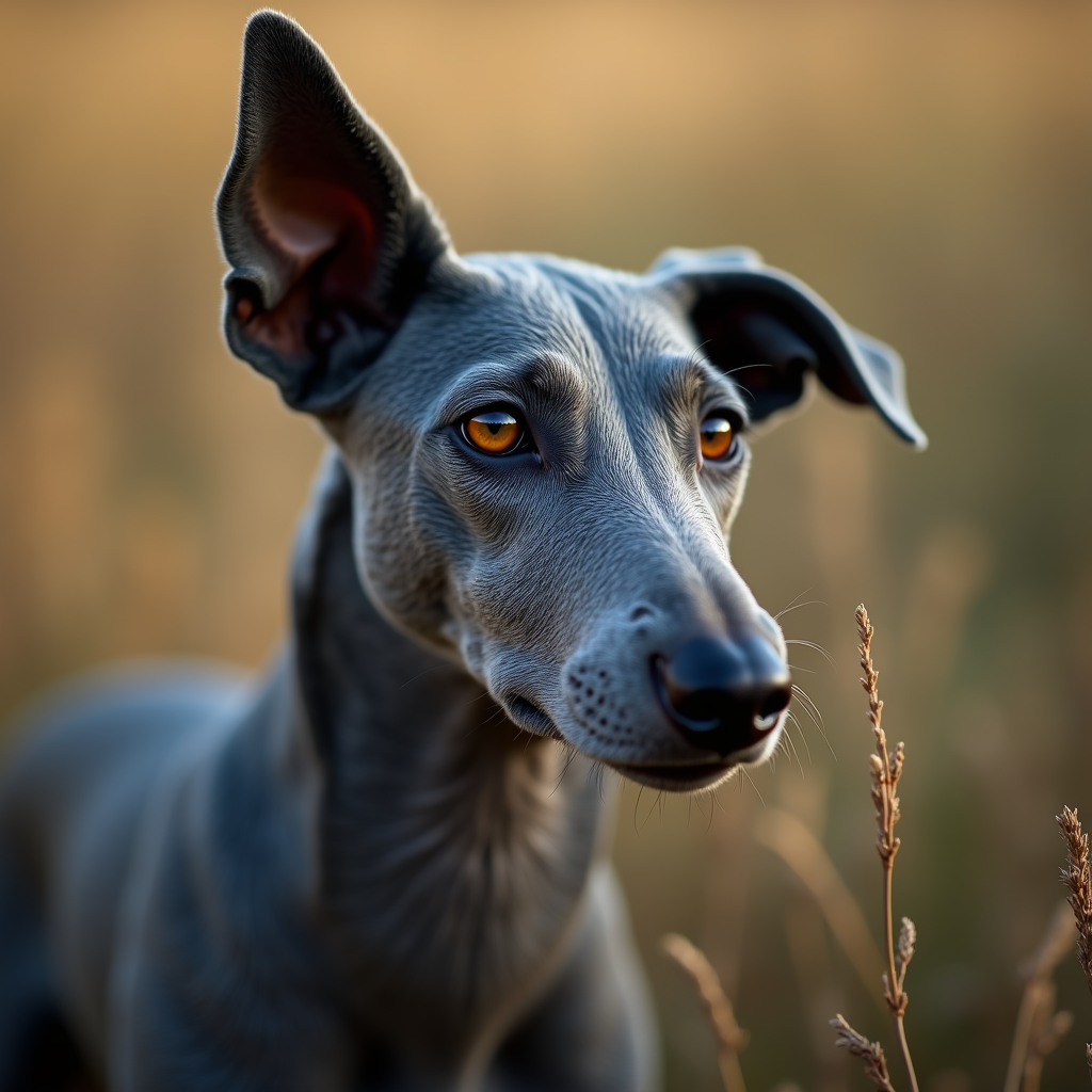 A photorealistic portrait of a Blue Lacy Dog in its natural habitat