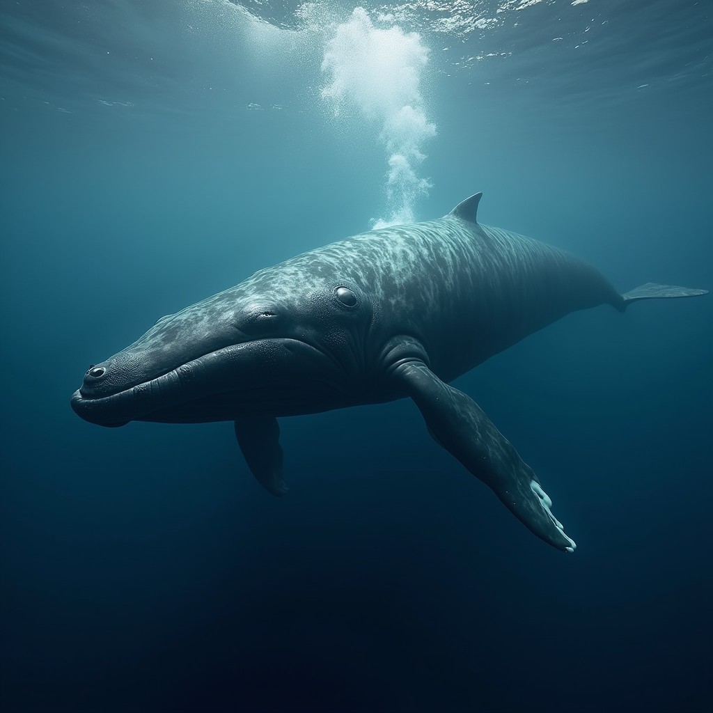 A photorealistic portrait of a Blue Whale in its natural habitat