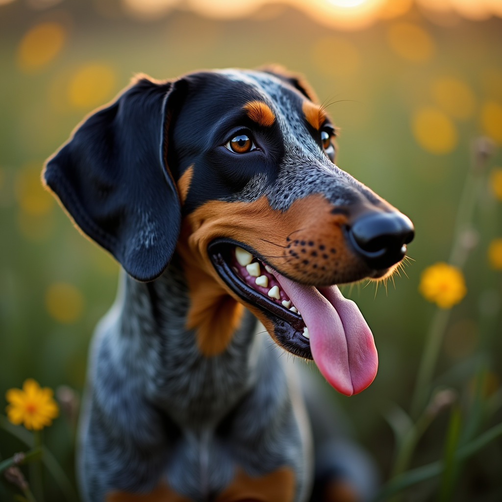 A photorealistic portrait of a Bluetick Coonhound in its natural habitat