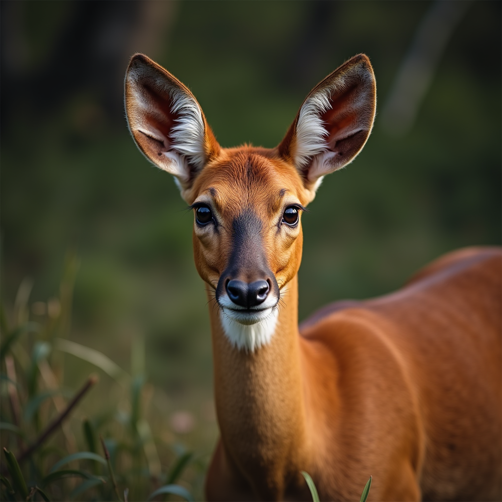 A photorealistic portrait of a Bongo in its natural habitat