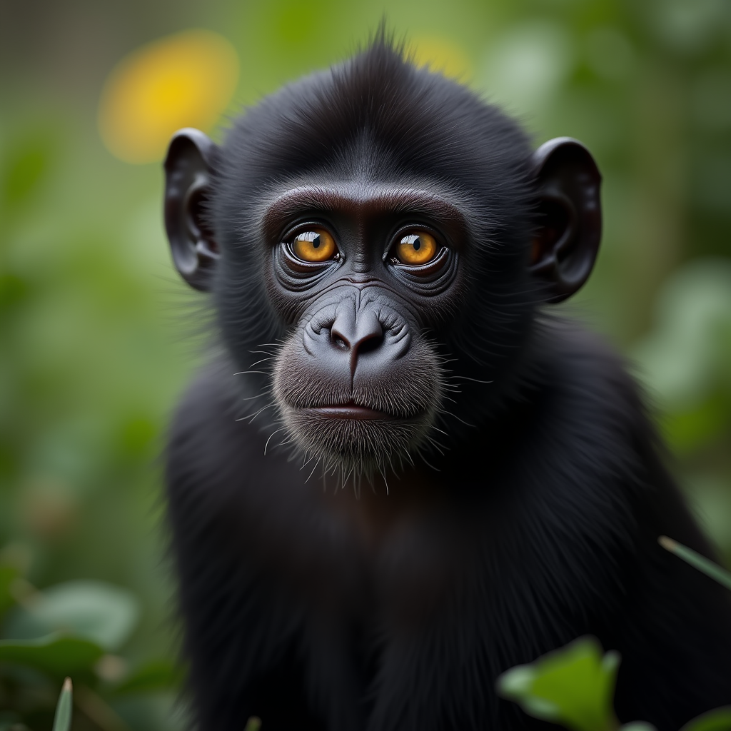 A photorealistic portrait of a Bonobo in its natural habitat