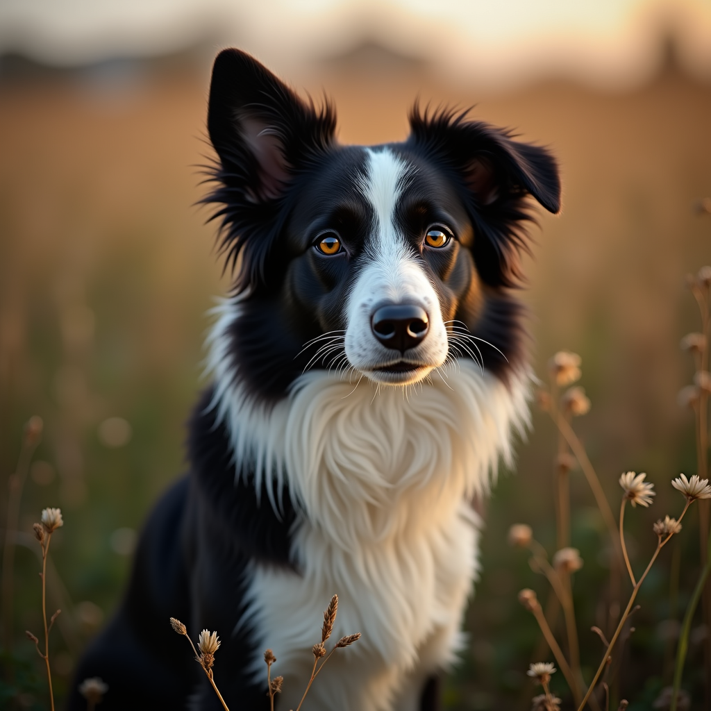 A photorealistic portrait of a Border Collie in its natural habitat