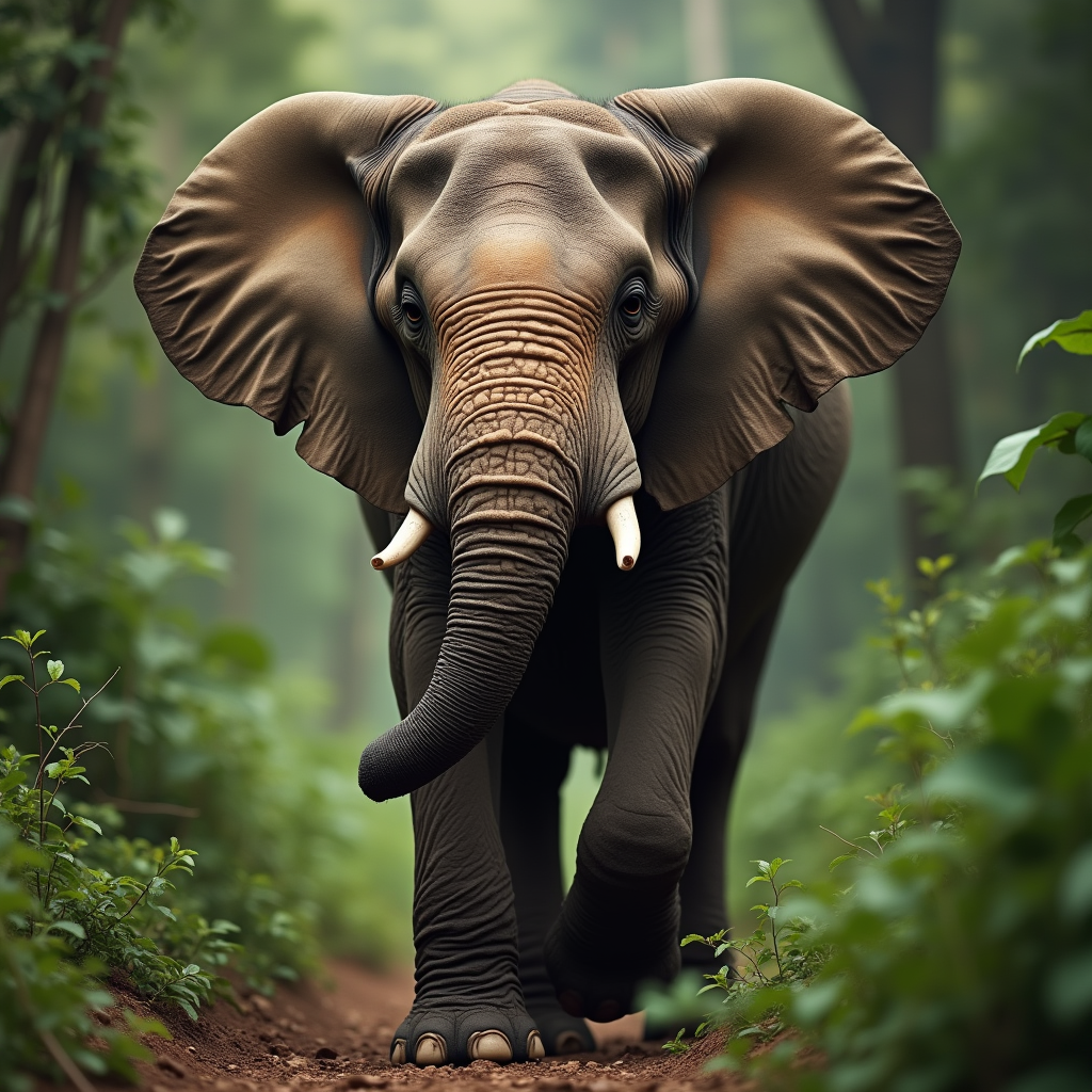 A photorealistic portrait of a Borneo Elephant in its natural habitat