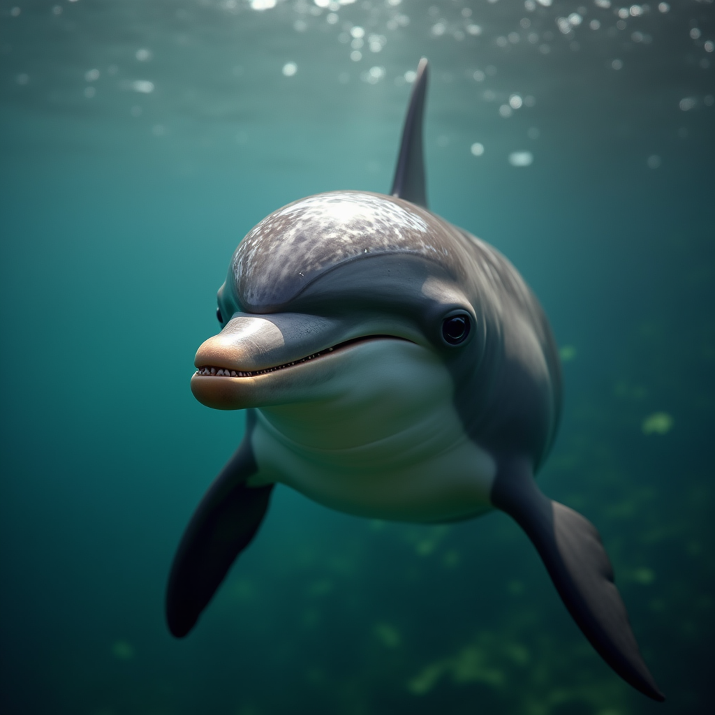 A photorealistic portrait of a Bottle Nosed Dolphin in its natural habitat