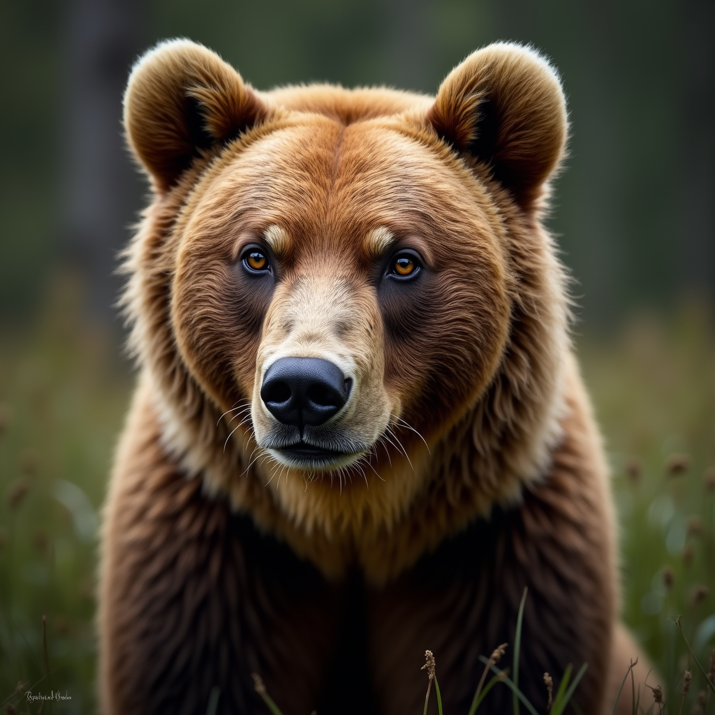 A photorealistic portrait of a Brown Bear in its natural habitat