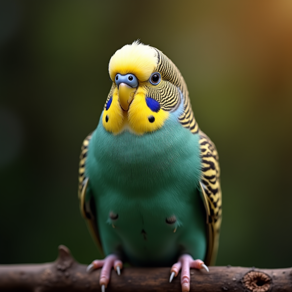 A photorealistic portrait of a Budgerigar in its natural habitat