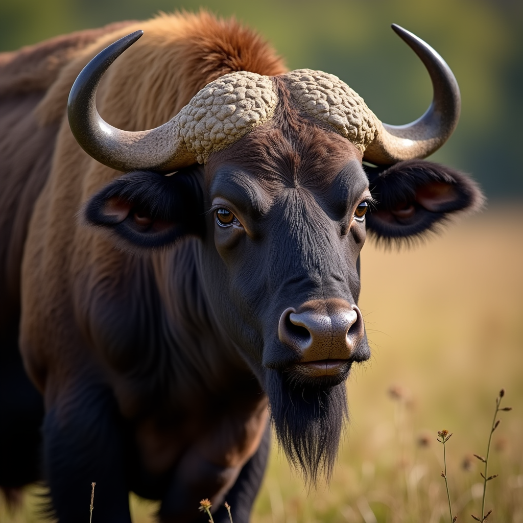 A photorealistic portrait of a Buffalo in its natural habitat