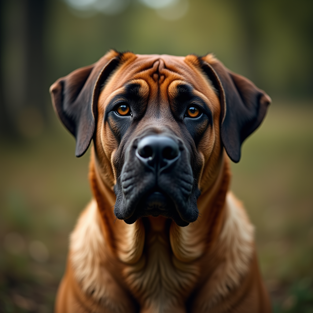 A photorealistic portrait of a Bull Mastiff in its natural habitat