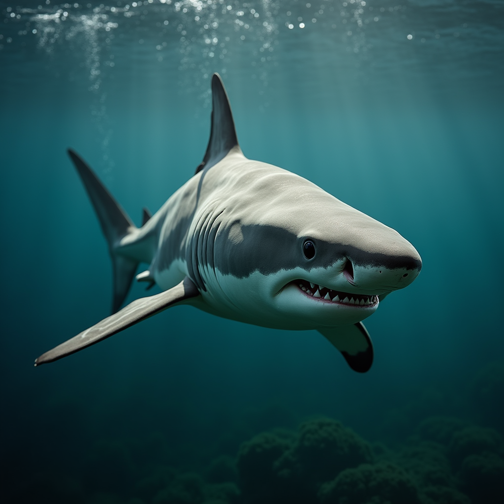 A photorealistic portrait of a Bull Shark in its natural habitat