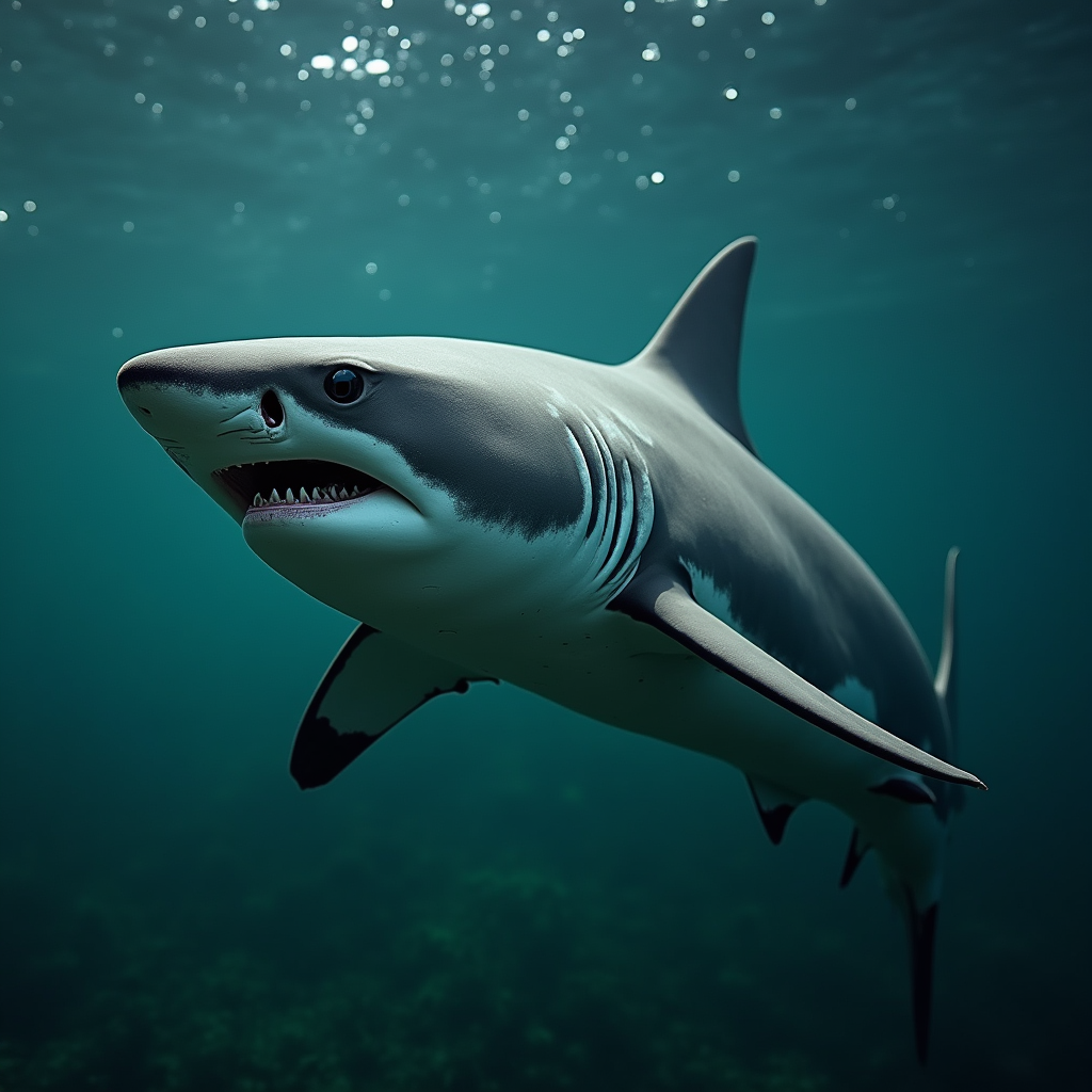A photorealistic portrait of a Bull Shark in its natural habitat