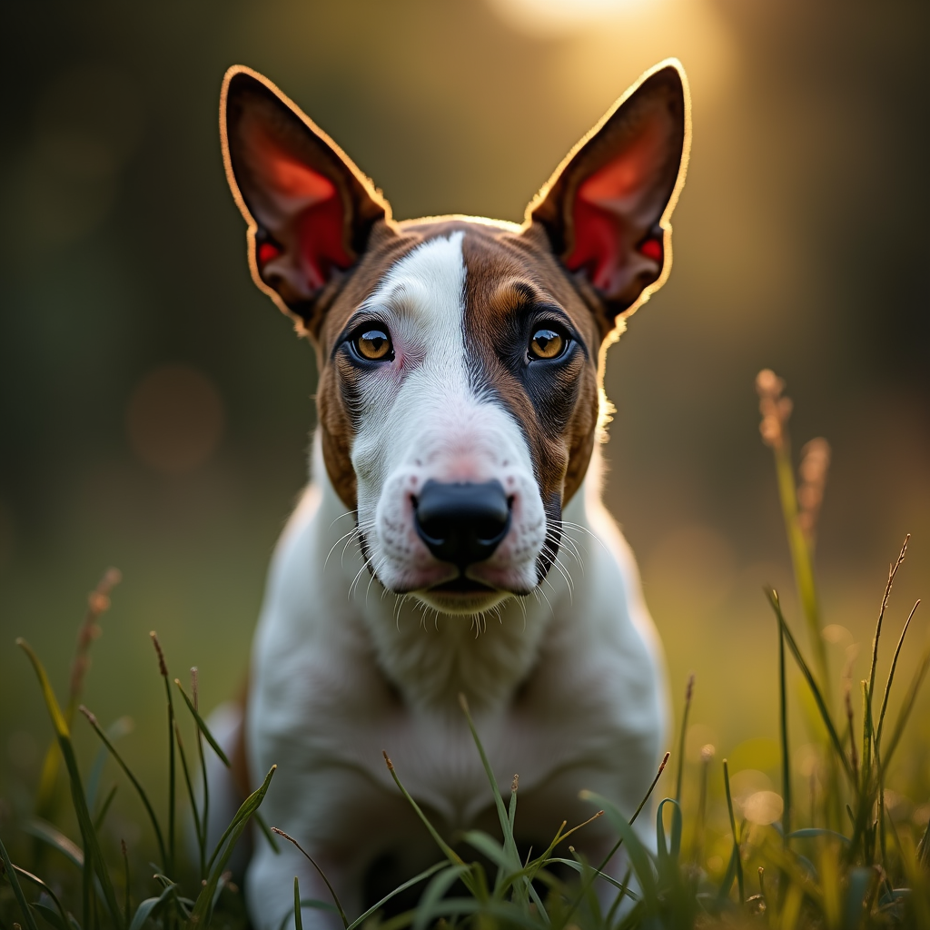 A photorealistic portrait of a Bull Terrier in its natural habitat