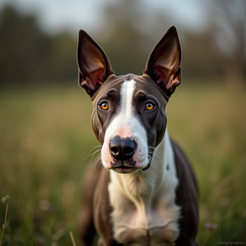 A photorealistic portrait of a Bull Terrier in its natural habitat