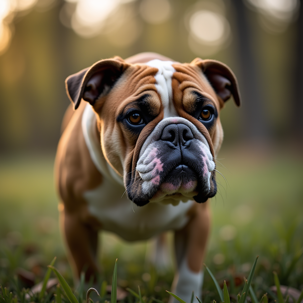 A photorealistic portrait of a Bulldog in its natural habitat