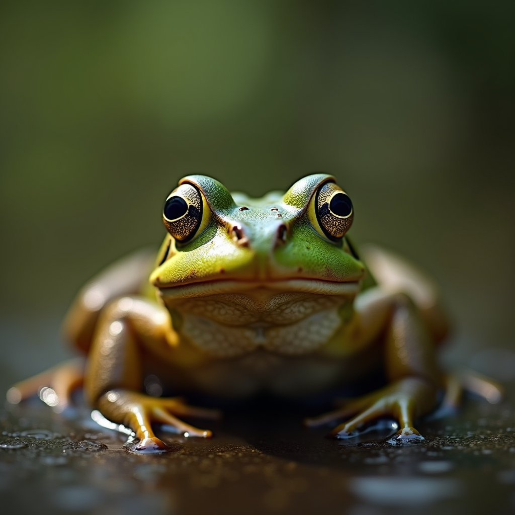 A photorealistic portrait of a Bullfrog in its natural habitat