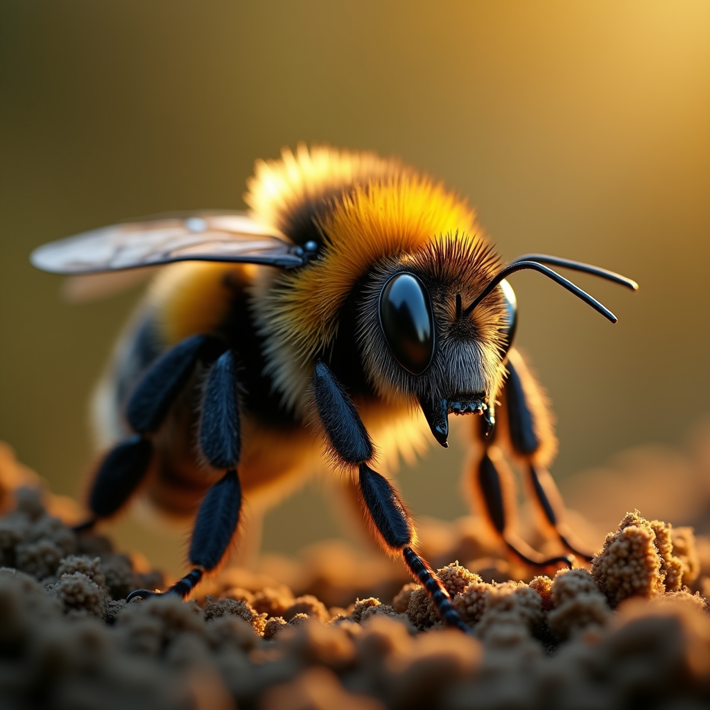 A photorealistic portrait of a Bumble Bee in its natural habitat