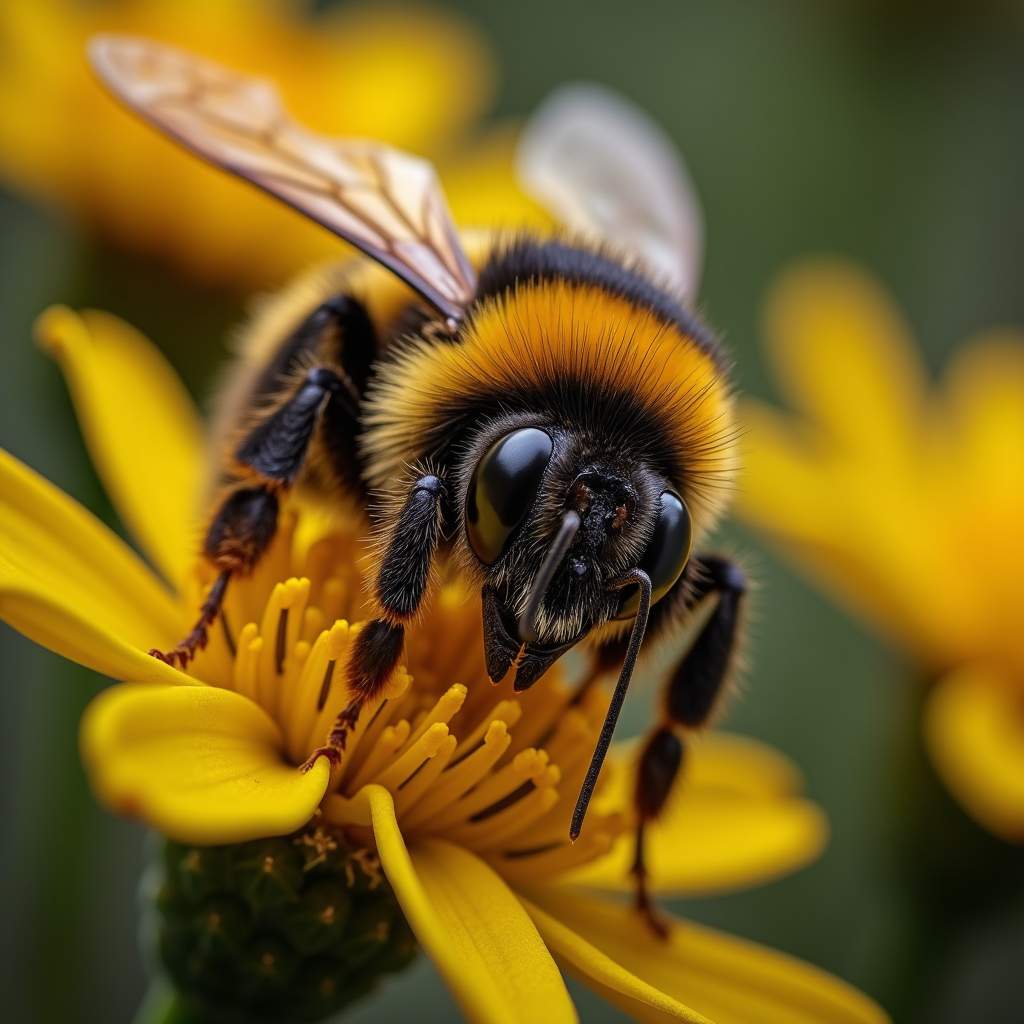 A photorealistic portrait of a Bumble Bee in its natural habitat