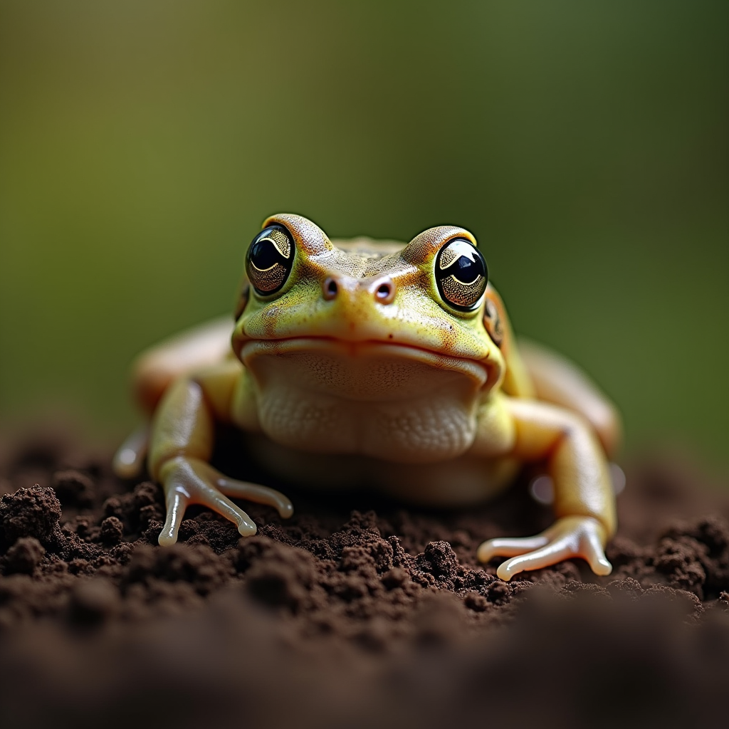 A photorealistic portrait of a Burrowing Frog in its natural habitat