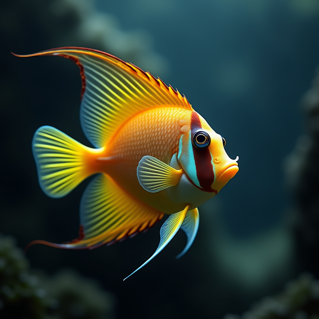 A photorealistic portrait of a Butterfly Fish in its natural habitat
