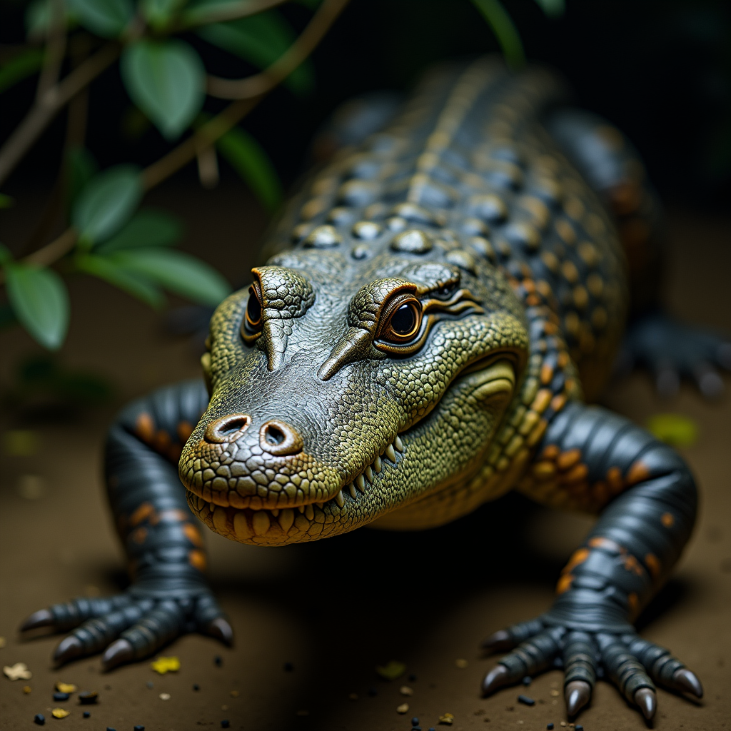 A photorealistic portrait of a Caiman in its natural habitat