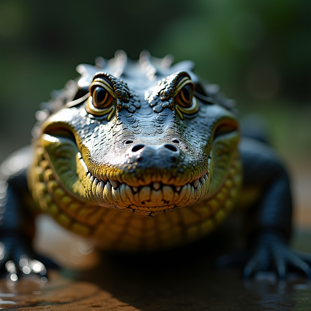 A photorealistic portrait of a Caiman in its natural habitat