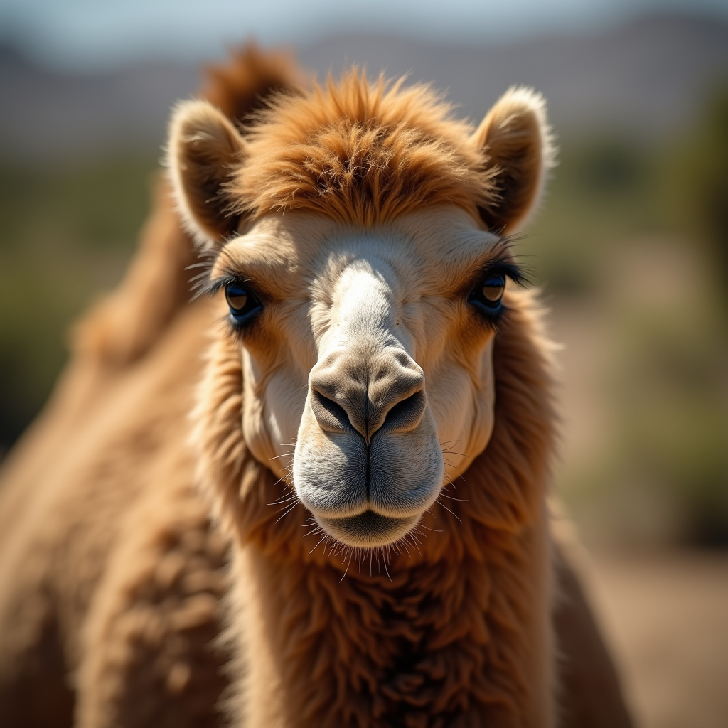 A photorealistic portrait of a Camel in its natural habitat