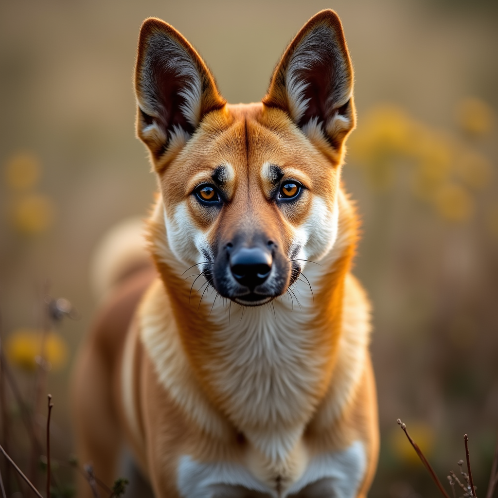 A photorealistic portrait of a Canaan Dog in its natural habitat