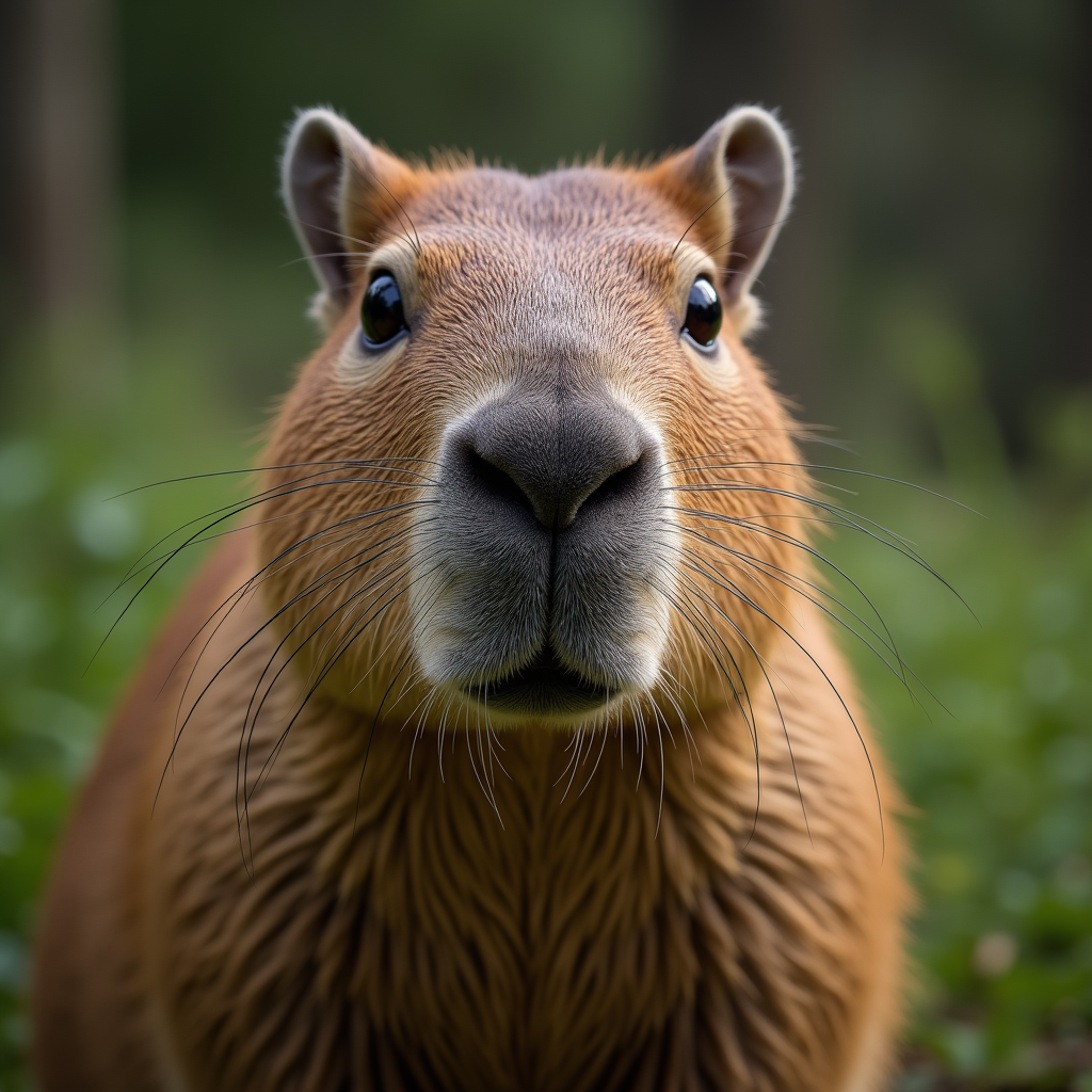 A photorealistic portrait of a Capybara in its natural habitat