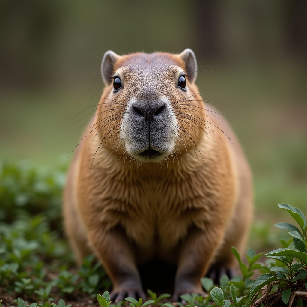 A photorealistic portrait of a Capybara in its natural habitat