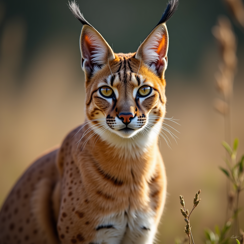 A photorealistic portrait of a Caracal in its natural habitat