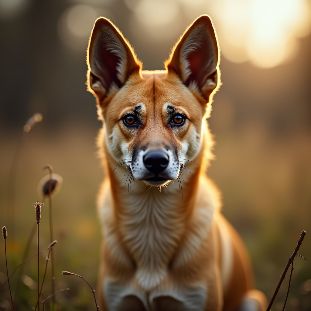 A photorealistic portrait of a Carolina Dog in its natural habitat