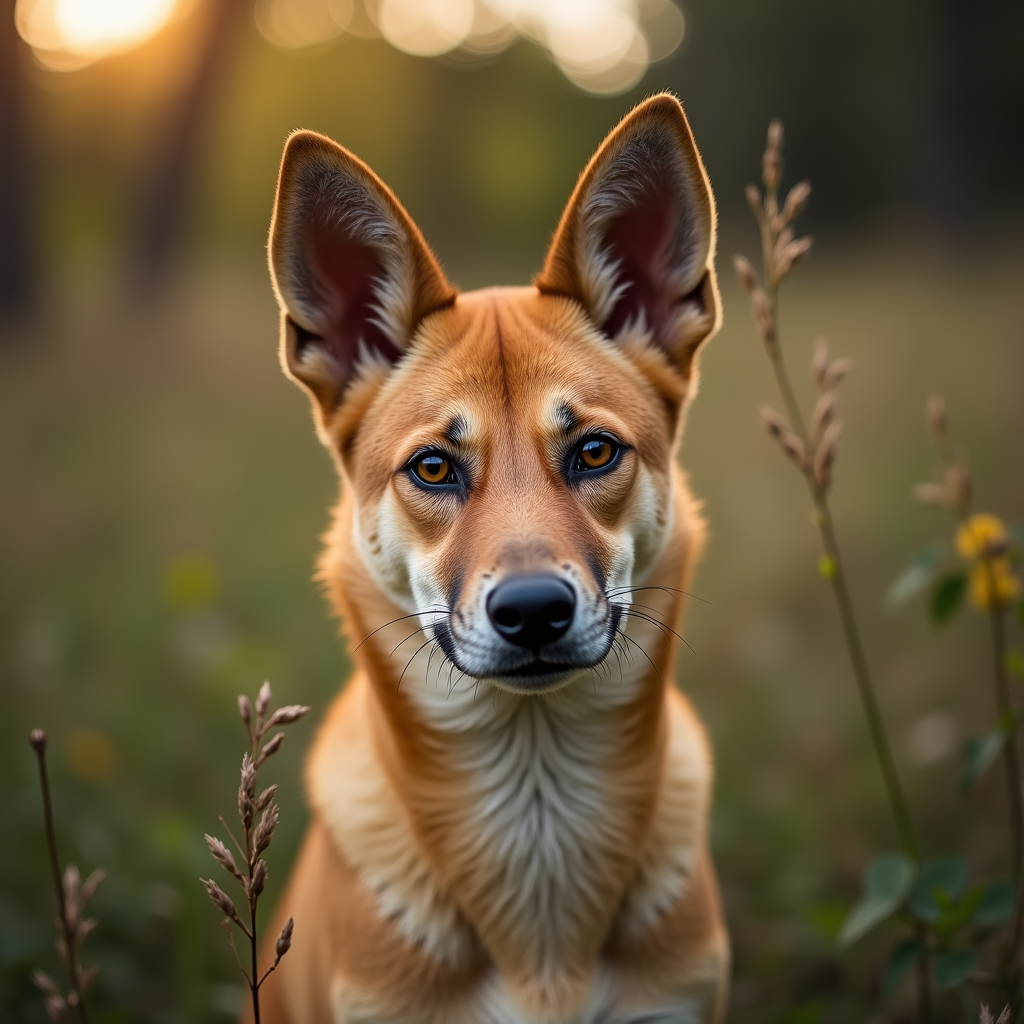 A photorealistic portrait of a Carolina Dog in its natural habitat