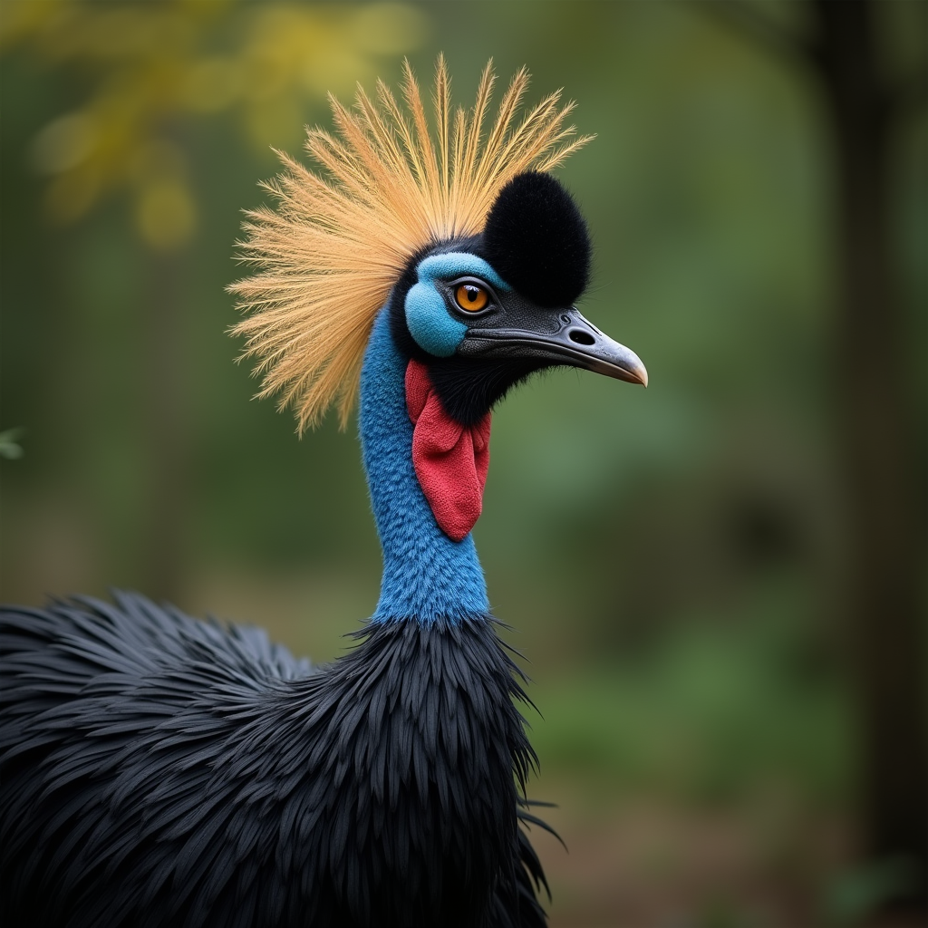 A photorealistic portrait of a Cassowary in its natural habitat