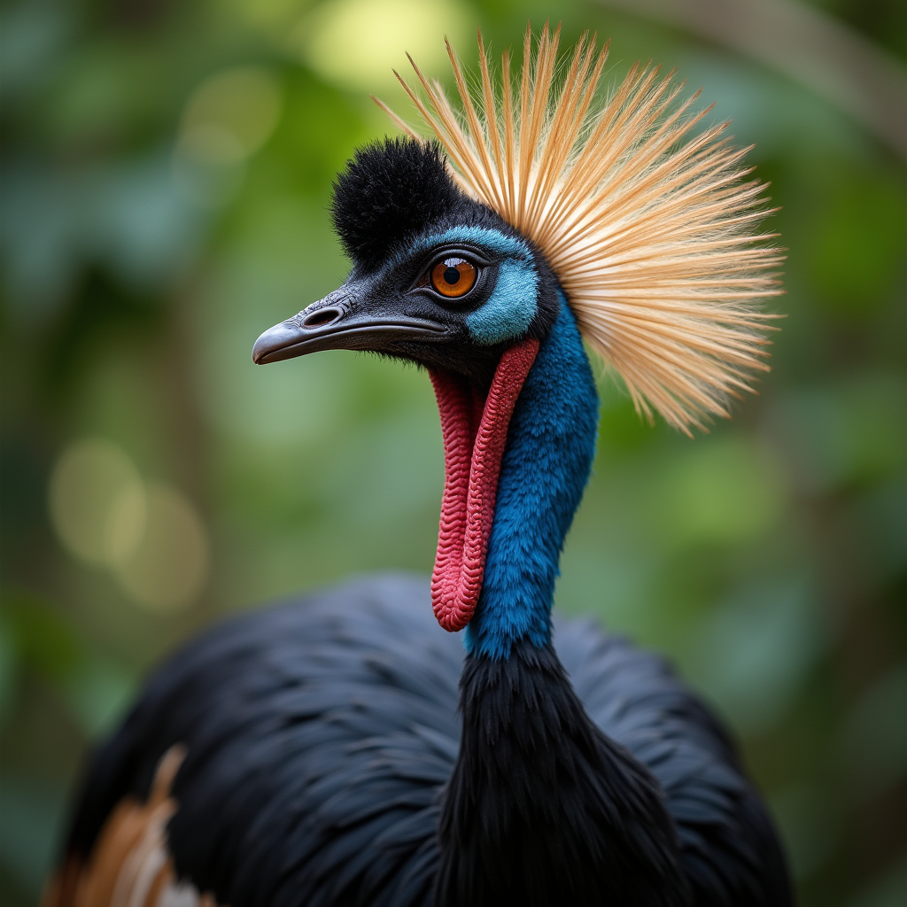 A photorealistic portrait of a Cassowary in its natural habitat