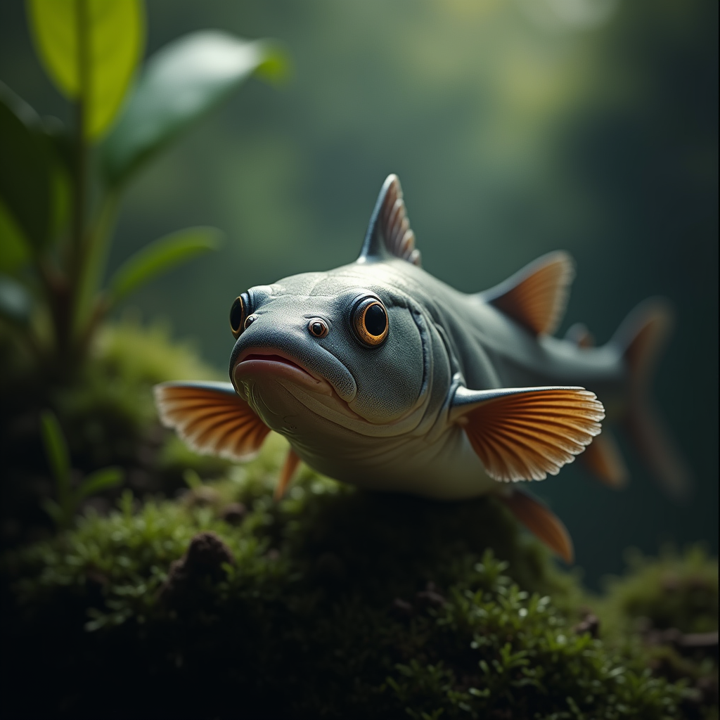 A photorealistic portrait of a Catfish in its natural habitat