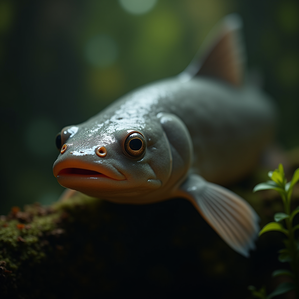 A photorealistic portrait of a Catfish in its natural habitat
