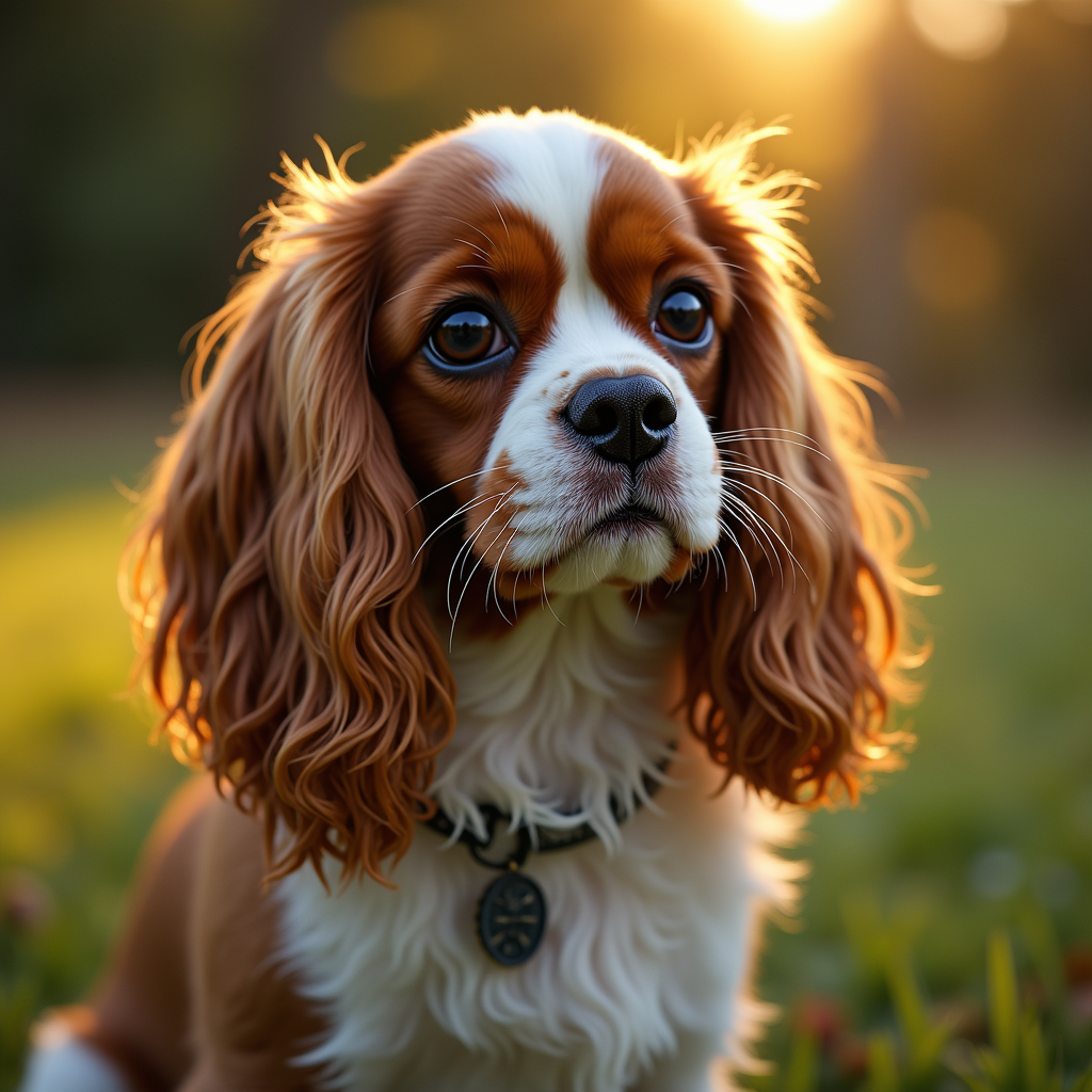 A photorealistic portrait of a Cavalier King Charles Spaniel in its natural habitat