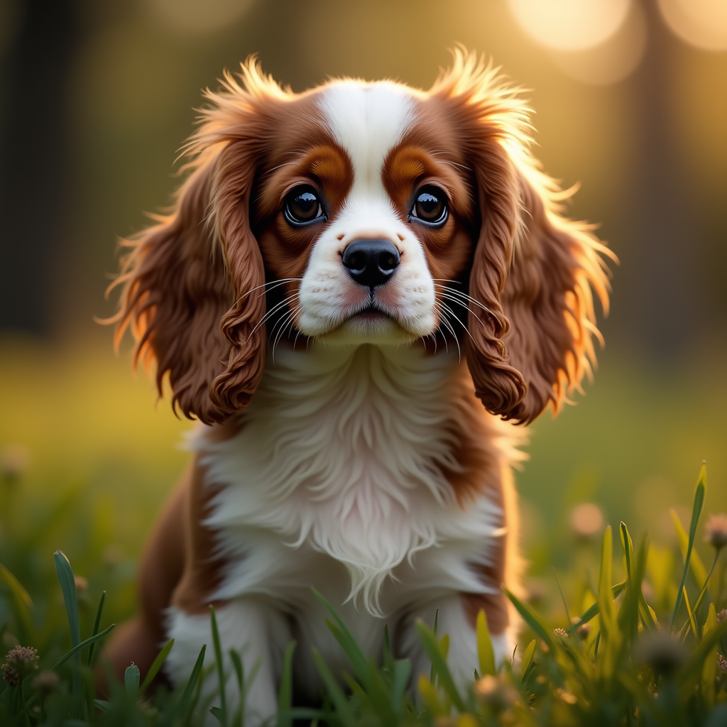 A photorealistic portrait of a Cavalier King Charles Spaniel in its natural habitat
