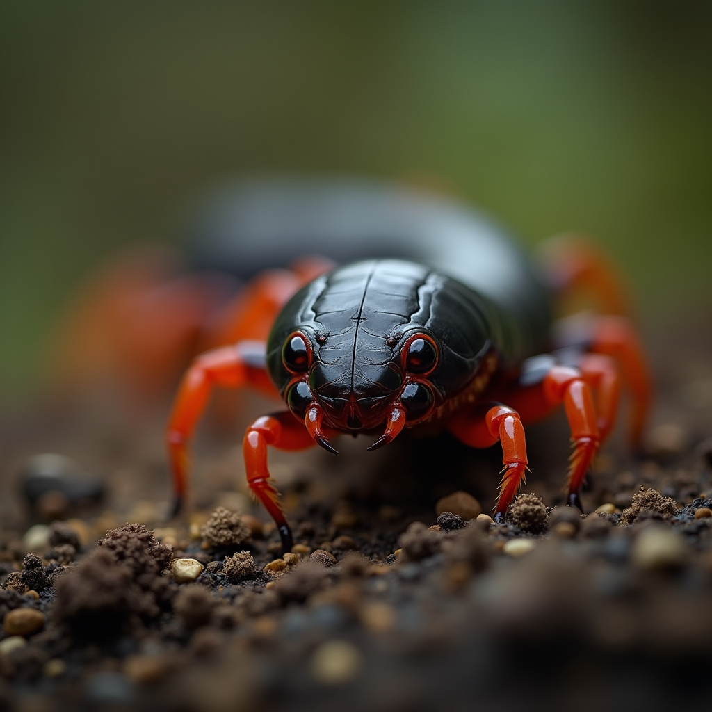 A photorealistic portrait of a Centipede in its natural habitat