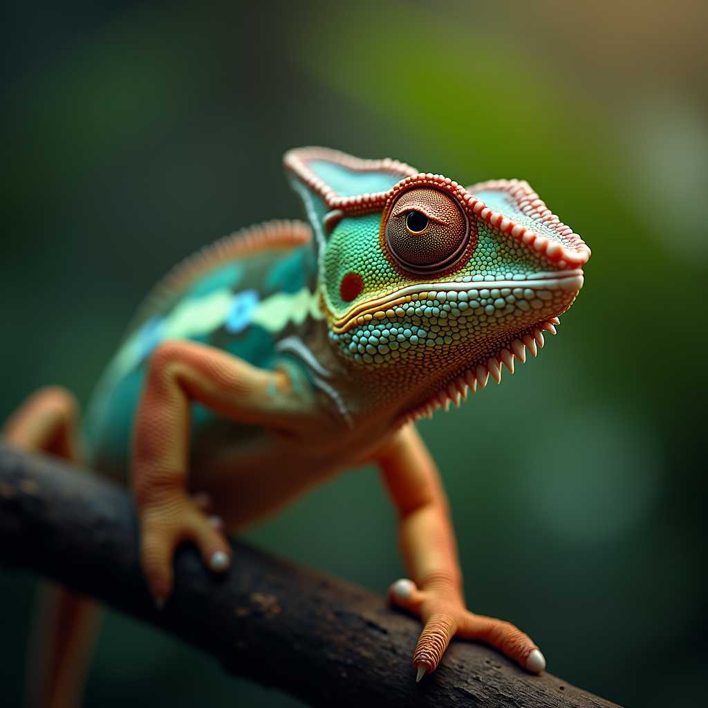 A photorealistic portrait of a Chameleon in its natural habitat