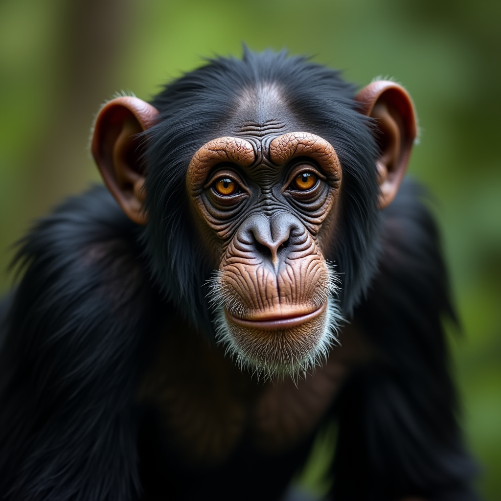 A photorealistic portrait of a Chimpanzee in its natural habitat