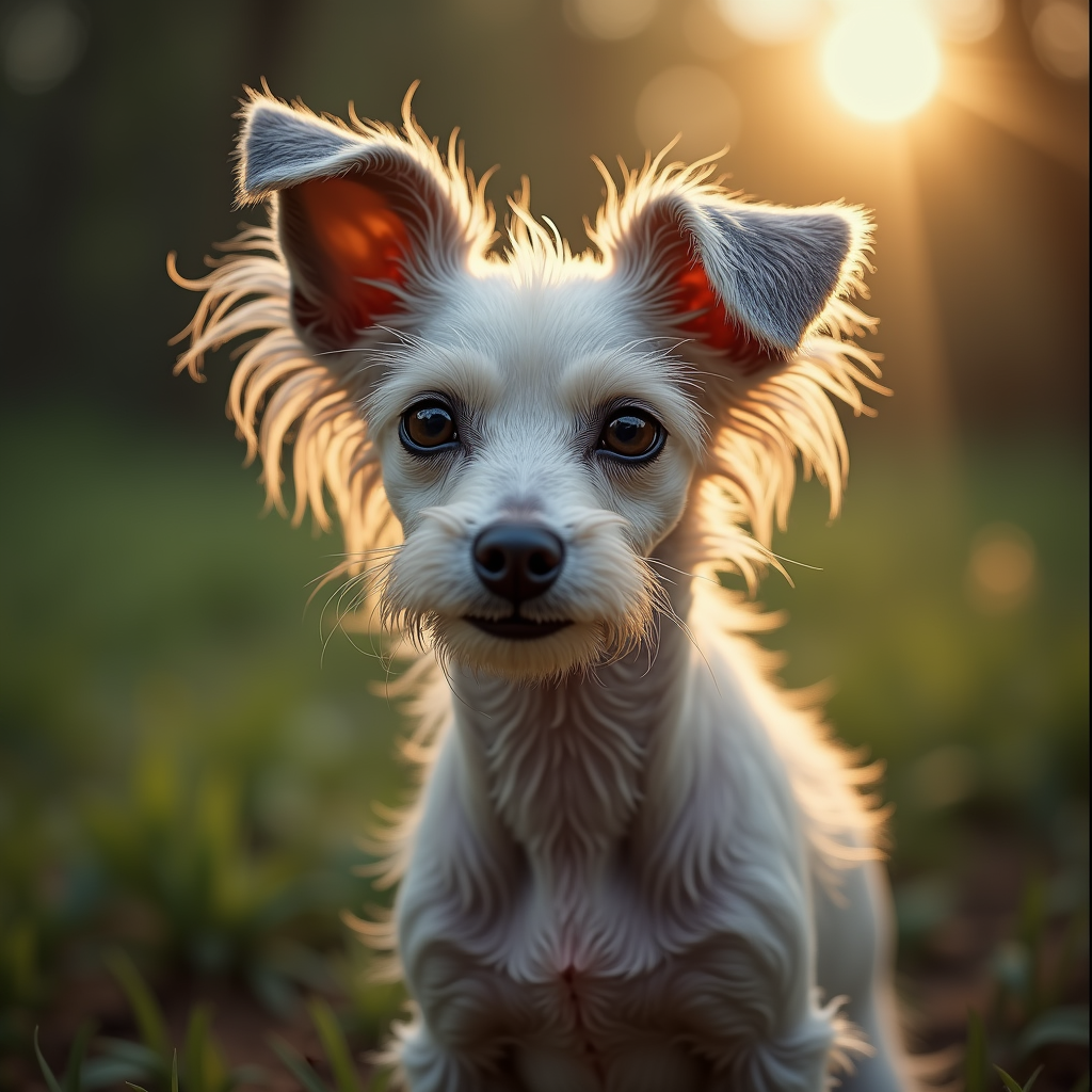 A photorealistic portrait of a Chinese Crested Dog in its natural habitat