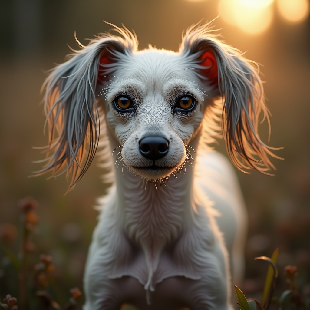A photorealistic portrait of a Chinese Crested Dog in its natural habitat