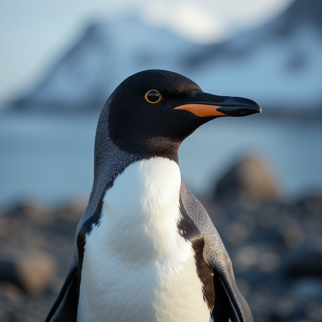 A photorealistic portrait of a Chinstrap Penguin in its natural habitat