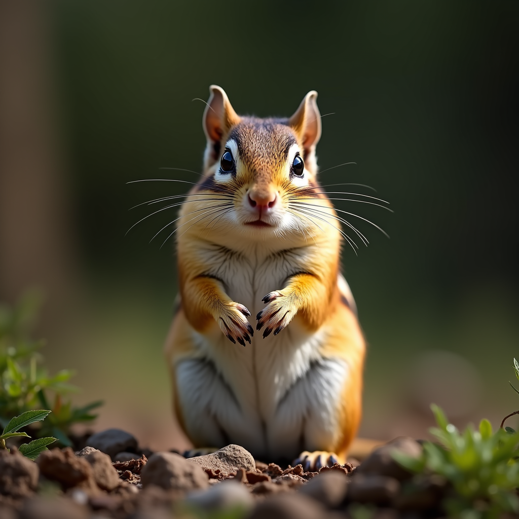 A photorealistic portrait of a Chipmunk in its natural habitat