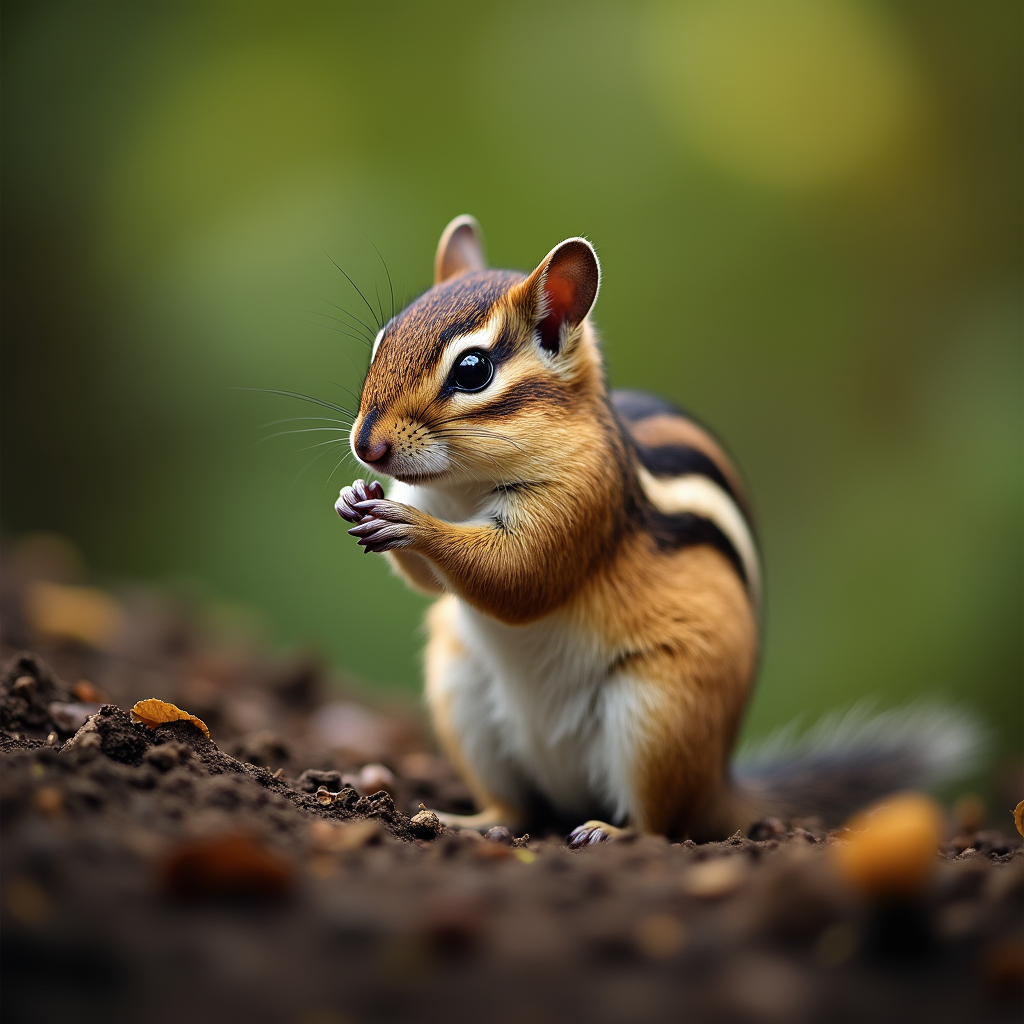A photorealistic portrait of a Chipmunk in its natural habitat