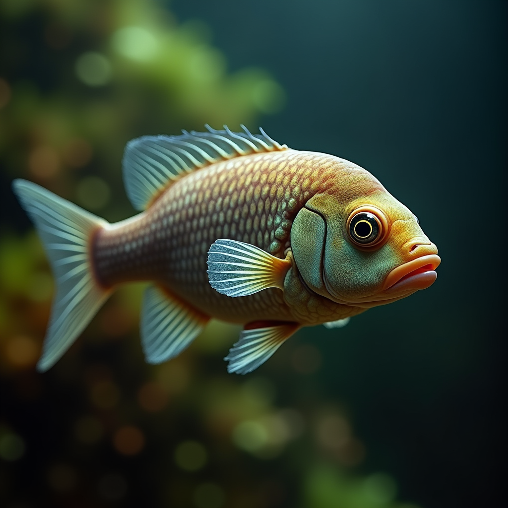 A photorealistic portrait of a Cichlid in its natural habitat
