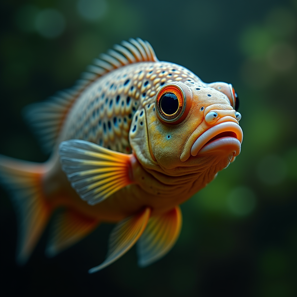 A photorealistic portrait of a Cichlid in its natural habitat