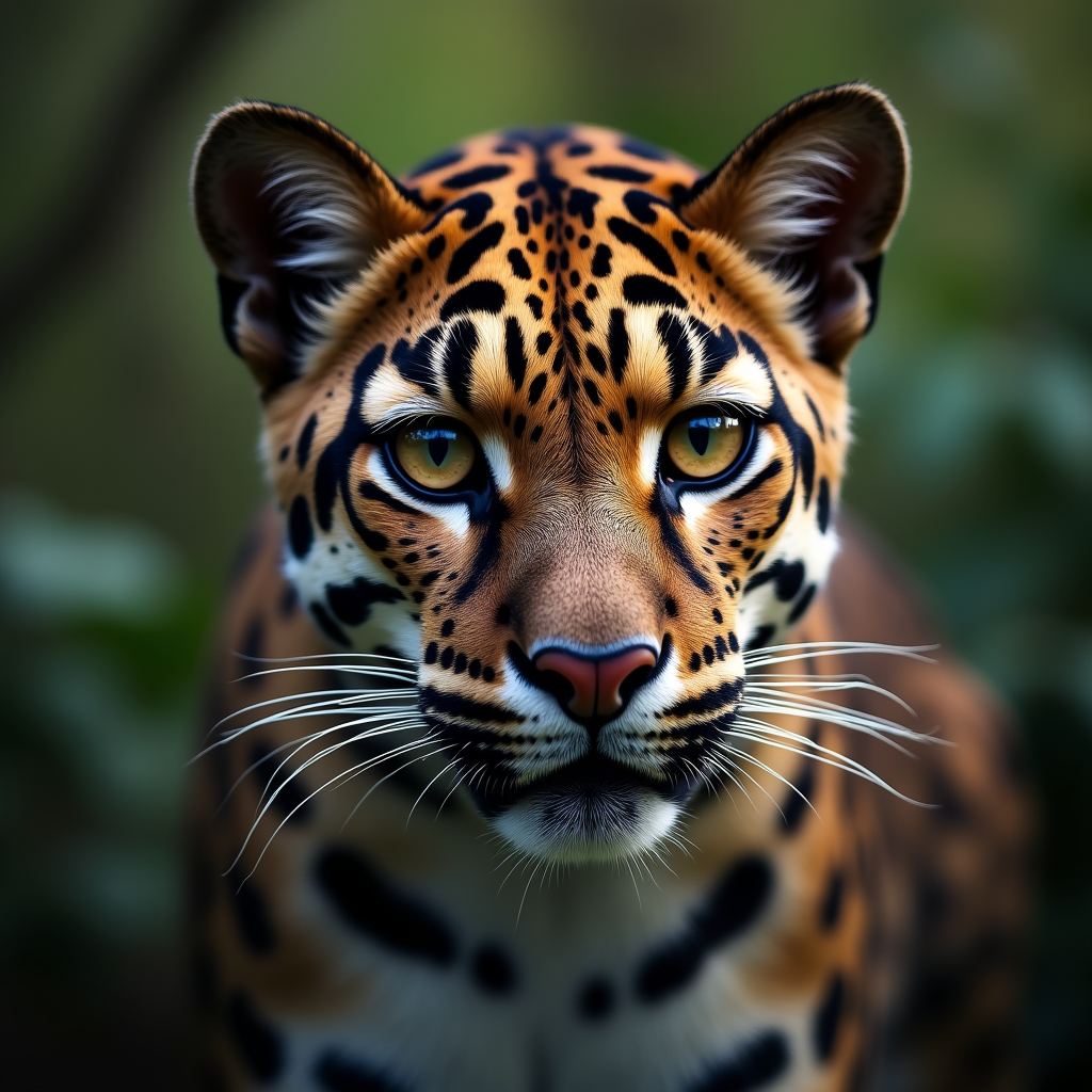 A photorealistic portrait of a Clouded Leopard in its natural habitat